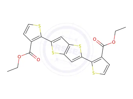 Chemical structure of diethyl 2,2'-(thieno[3,2-b]thiophene-2,5-diyl)bis(thiophene-3-carboxylate)
