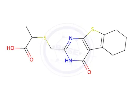 Chemical structure of 2-[({3-oxo-8-thia-4,6-diazatricyclo[7.4.0.0,2,7]trideca-1(9),2(7),5-trien-5-yl}methyl)sulfanyl]propanoic acid