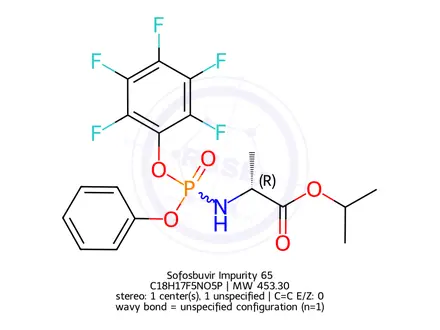 Chemical structure of (2R)-isopropyl 2-(((perfluorophenoxy)(phenoxy)phosphoryl)amino)propanoate(WXC03422)
