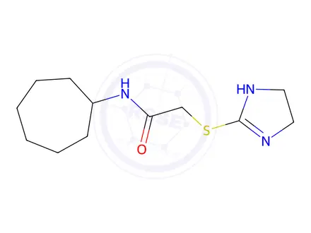 Chemical structure of N-Cycloheptyl-2-(4,5-dihydro-1H-imidazol-2-ylsulfanyl)acetamide Hydrochloride