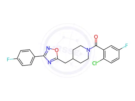 Chemical structure of 1-(2-chloro-5-fluorobenzoyl)-4-{[3-(4-fluorophenyl)-1,2,4-oxadiazol-5-yl]methyl}piperidine