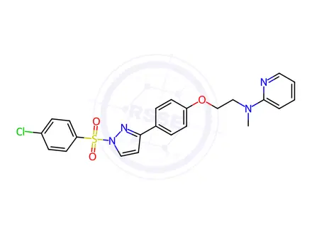 Chemical structure of N-(2-(4-(1-((4-chlorophenyl)sulfonyl)-1H-pyrazol-3-yl)phenoxy)ethyl)-N-methylpyridin-2-amine