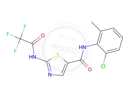 Chemical structure of N-(2-chloro-6-methylphenyl)-2-(2,2,2-trifluoroacetamido)thiazole-5-carboxamide