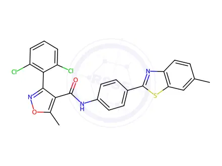 Chemical structure of N-(3-(2,6-dichlorophenyl)-5-methylisoxazol-4-yl)-N-(4-(6-methylbenzo[d]thiazol-2-yl)phenyl)formamide