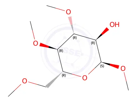 Chemical structure of alpha-d-Glucopyranoside, methyl 3,4,6-tri-O-methyl-
