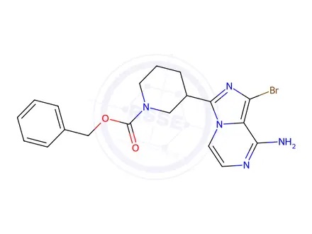 Chemical structure of Benzyl 3-(8-amino-1-bromoimidazo[1,5-a]pyrazin-3-yl)piperidine-1-carboxylate