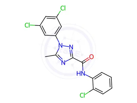 Chemical structure of N-(2-chlorophenyl)-1-(3,5-dichlorophenyl)-5-methyl-1H-1,2,4-triazole-3-carboxamide