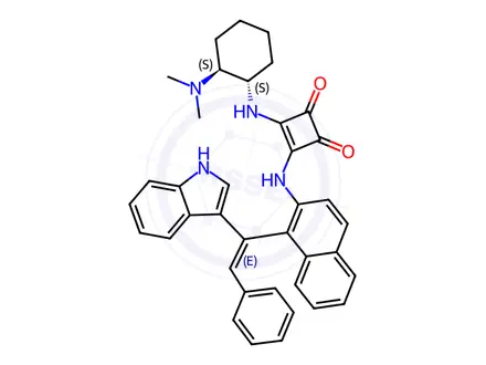 Chemical structure of 3-((1-((Z)-1-(1H-Indol-3-yl)-2-phenylvinyl)naphthalen-2-yl)amino)-4-(((1S,2S)-2-(dimethylamino)cyclohexyl)amino)cyclobut-3-ene-1,2-dione