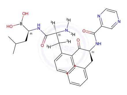 Chemical structure of N-(2-Pyrazinylcarbonyl)-L-phenylalanyl-N-[(1R)-1-borono-3-methylbutyl]-L-phenylalaninamide-d5