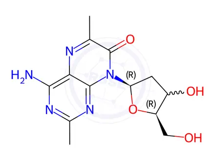 Chemical structure of 4-Amino-8-((2R,4S,5R)-4-hydroxy-5-(hydroxymethyl)tetrahydrofuran-2-yl)-2,6-dimethylpteridin-7(8H)-one
