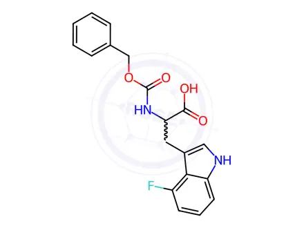 Chemical structure of (2S)-2-{[(benzyloxy)carbonyl]amino}-3-(4-fluoro-1H-indol-3-yl)propanoic acid