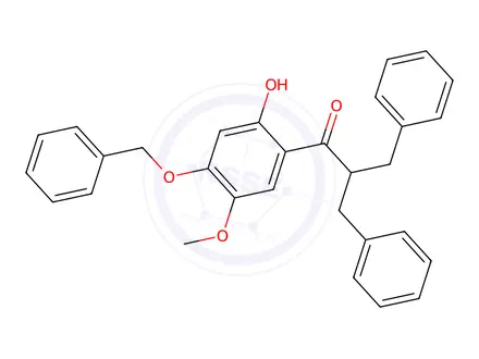 Chemical structure of 4-Methoxy-5-benzoyloxy-2-bis-benzylethanonephenol
