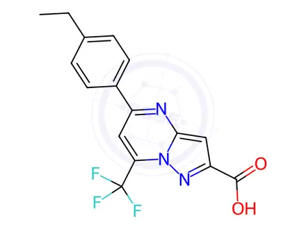Chemical structure of 5-(4-Ethylphenyl)-7-(trifluoromethyl)pyrazolo[1,5-a]pyrimidine-2-carboxylic acid