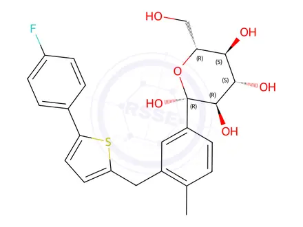 Chemical structure of (2R,3S,4R,5R)-1-(3-((5-(4-Fluorophenyl)thiophen-2-yl)methyl)-4-methylphenyl)-2,3,4,5,6-pentahydroxyhexan-1-one