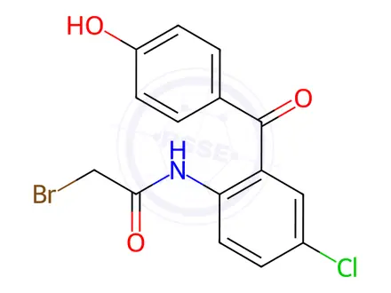 Chemical structure of 2-Bromo-N-[4-chloro-2-(4-hydroxybenzoyl)phenyl]acetamide