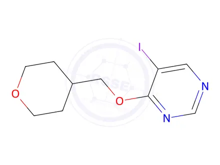 Chemical structure of 5-Iodo-4-((tetrahydro-2H-pyran-4-yl)methoxy)pyrimidine