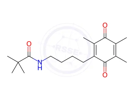 Chemical structure of N-(4-(2,4,5-trimethyl-3,6-dioxocyclohexa-1,4-dien-1-yl)butyl)pivalamide