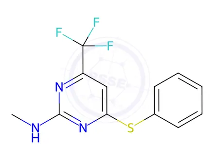 Chemical structure of N-methyl-4-(phenylthio)-6-(trifluoromethyl)pyrimidin-2-amine