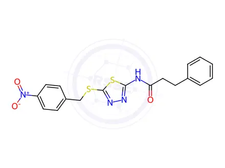Chemical structure of N-(5-((4-Nitrobenzyl)thio)-1,3,4-thiadiazol-2-yl)-3-phenylpropanamide