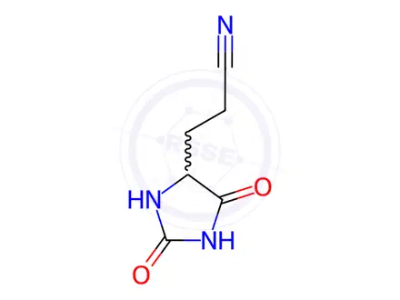 Chemical structure of 5-(2-Cyanoethyl)-hydantoin