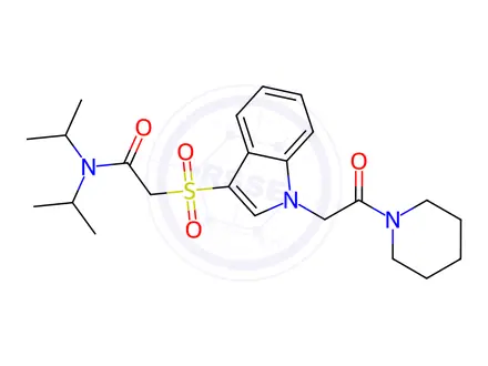 Chemical structure of 2-[1-(2-oxo-2-piperidin-1-ylethyl)indol-3-yl]sulfonyl-N,N-di(propan-2-yl)acetamide