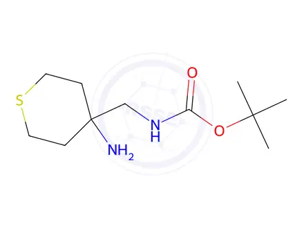 Chemical structure of tert-butyl N-[(4-aminotetrahydrothiopyran-4-yl)methyl]carbamate