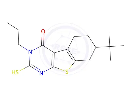 Chemical structure of 7-(1,1-Dimethylethyl)-2,3,5,6,7,8-hexahydro-3-propyl-2-thioxo[1]benzothieno[2,3-d]pyrimidin-4(1H)-one