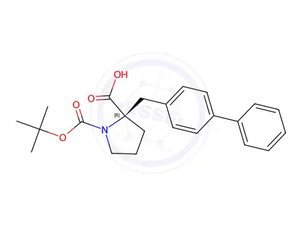 Chemical structure of (R)-2-([1,1'-biphenyl]-4-ylmethyl)-1-(tert-butoxycarbonyl)pyrrolidine-2-carboxylic acid