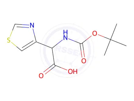 Chemical structure of 2-{[(tert-Butoxy)carbonyl]amino}-2-(1,3-thiazol-4-yl)acetic Acid