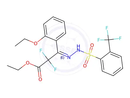 Chemical structure of (E)-Ethyl 3-(2-ethoxyphenyl)-2,2-difluoro-3-(2-((2-(trifluoromethyl)phenyl)sulfonyl)hydrazono)propanoate