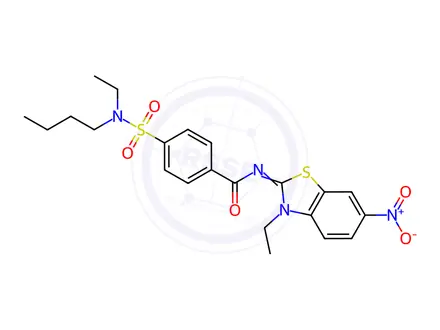 Chemical structure of 4-(N-Butyl-N-ethylsulfamoyl)-N-(3-ethyl-6-nitrobenzo[d]thiazol-2(3H)-ylidene)benzamide