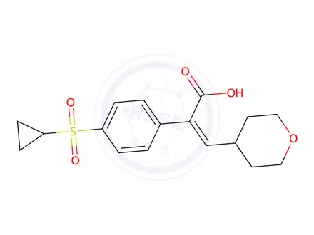 Chemical structure of (E)-2-(4-(Cyclopropylsulfonyl)phenyl)-3-(tetrahydro-2H-pyran-4-yl)acrylic acid