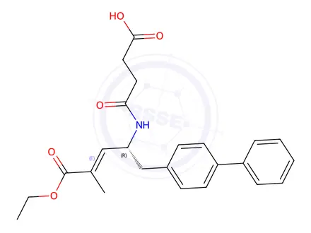 Chemical structure of 4-((1-([1,1'-biphenyl]-4-yl)-5-ethoxy-4-methyl-5-oxopent-3-en-2-yl)amino)-4-oxobutanoic acid