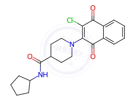 Chemical structure of 1-(3-chloro-1,4-dioxo-1,4-dihydro-2-naphthalenyl)-N-cyclopentyl-4-piperidinecarboxamide