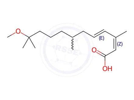 Chemical structure of (2Z,4E)-(±)-11-methoxy-3,7,11-trimethyldodeca-2,4-dienoic acid