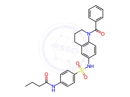 Chemical structure of N-(4-(N-(1-Benzoyl-1,2,3,4-tetrahydroquinolin-6-yl)sulfamoyl)phenyl)butyramide