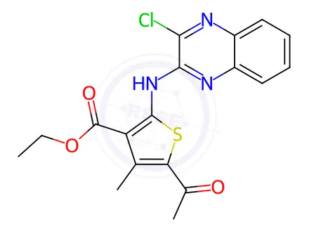 Chemical structure of Ethyl 5-acetyl-2-((3-chloroquinoxalin-2(1h)-ylidene)amino)-4-methylthiophene-3-carboxylate