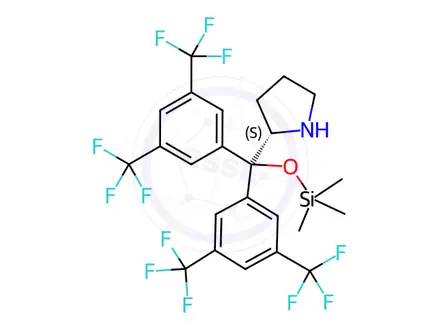 Chemical structure of (S)-α,α-Bis[3,5-di(trifluoromethyl)phenyl]-O-(trimethylsilyl)pyrrolidine-2-methanol