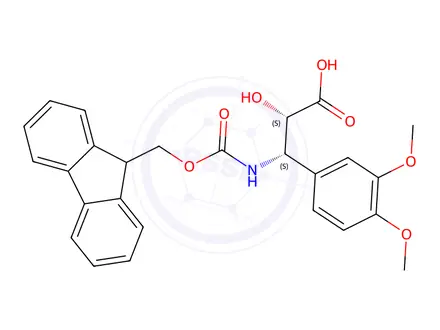 Chemical structure of (2S,3S)-3-((((9H-fluoren-9-yl)methoxy)carbonyl)amino)-3-(3,4-dimethoxyphenyl)-2-hydroxypropanoic acid