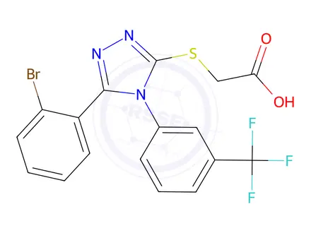 Chemical structure of ({5-(2-bromophenyl)-4-[3-(trifluoromethyl)phenyl]-4H-1,2,4-triazol-3-yl}thio)acetic acid