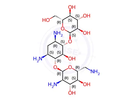 Chemical structure of 4-O-(2,6-Diamino-2,6-dideoxy-α-D-glucopyranosyl)-6-O-(α-D-glucopyranosyl)-2-deoxy-D-streptamine