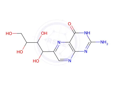 Chemical structure of 2-amino-4-hydroxy-6-(1,2,3,4-tetrahydroxybutyl)pteridine
