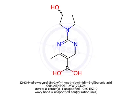 Chemical structure of (2-(3-Hydroxypyrrolidin-1-yl)-4-methylpyrimidin-5-yl)boronic acid