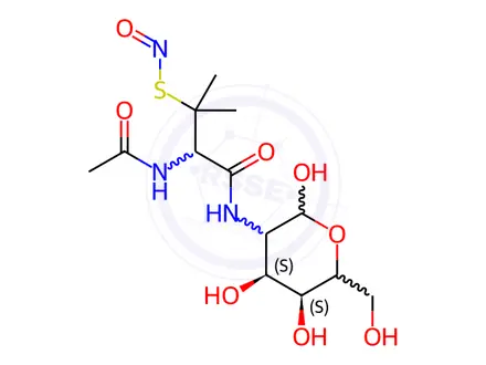 Chemical structure of N-(2-Deoxy-α,-β-D-glucopyranosyl)-S-nitroso-N-acetyl-D,L-penicillamine