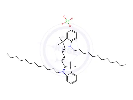 Chemical structure of 1-Dodecyl-2-(3-(1-dodecyl-3,3-dimethylindolin-2-ylidene)prop-1-en-1-yl)-3,3-dimethyl-3H-indol-1-ium iodide