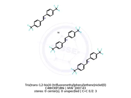 Chemical structure of Tris(trans-1,2-bis(4-(trifluoromethyl)phenyl)ethene)nickel(0)