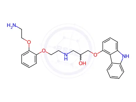 Chemical structure of 1-((9H-Carbazol-4-yl)oxy)-3-((2-(2-(2-aminoethoxy)phenoxy)ethyl)amino)propan-2-ol