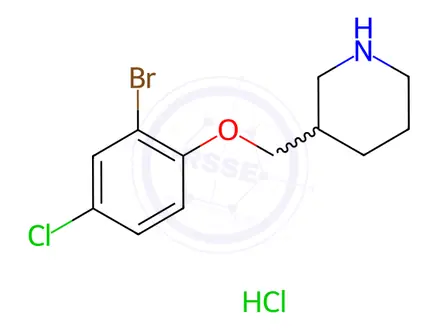 Chemical structure of 3-[(2-Bromo-4-chlorophenoxy)methyl]piperidine hydrochloride