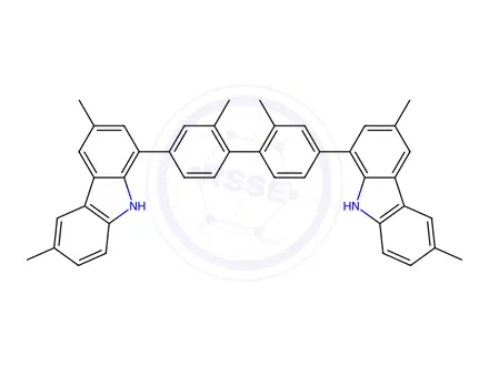 Chemical structure of 1,1'-(2,2'-Dimethyl-[1,1'-biphenyl]-4,4'-diyl)bis(3,6-dimethyl-9H-carbazole)