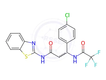 Chemical structure of N-(1,3-Benzothiazol-2-yl)-3-(4-chlorophenyl)-3-(2,2,2-trifluoroacetamido)propanamide